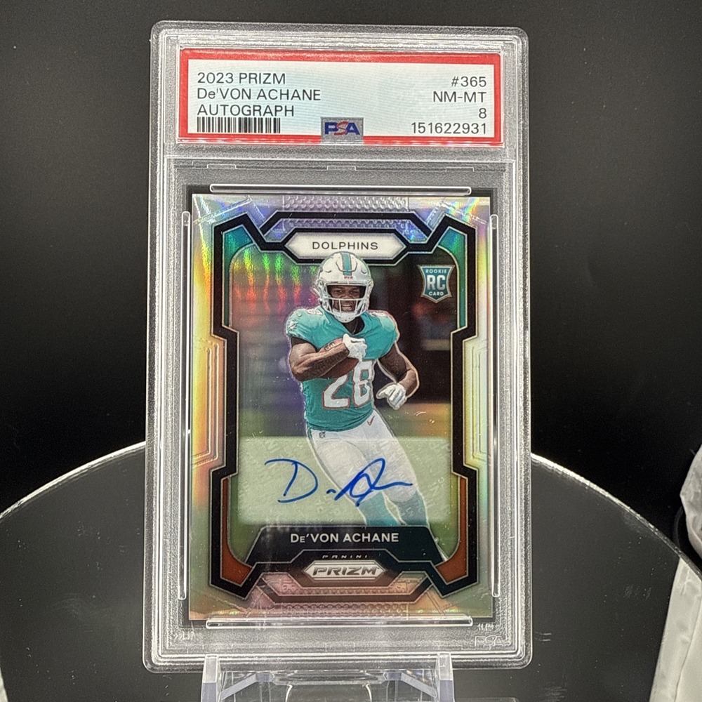 2023 Prizm De'Von Achane Auto RC Silver Rookie #365 Dolphins PSA 8